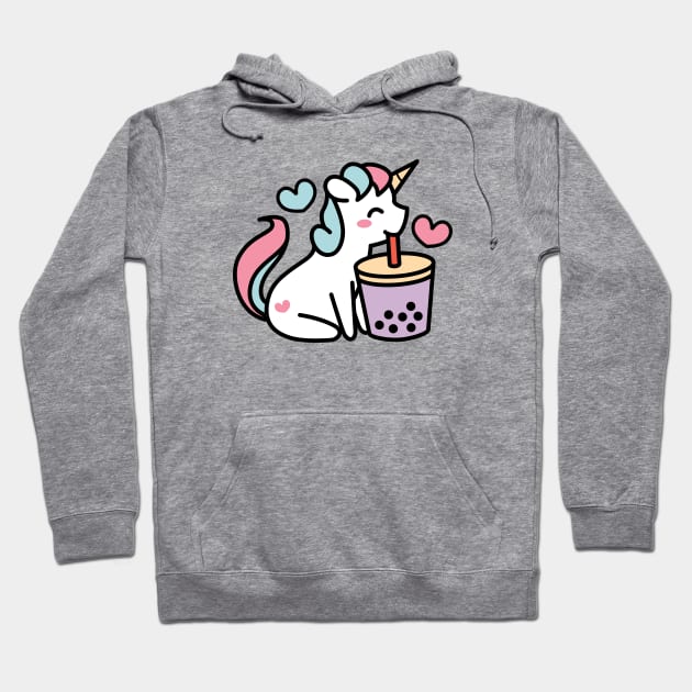 Cute Unicorn Sipping Bubble Tea - Kawaii Taro Boba Tea Hoodie by BobaTeaMe